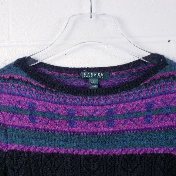 Lauren Ralph Lauren Fair Isle Sweater Mohair Wool Women’s Small Black Purple - Picture 3 of 8